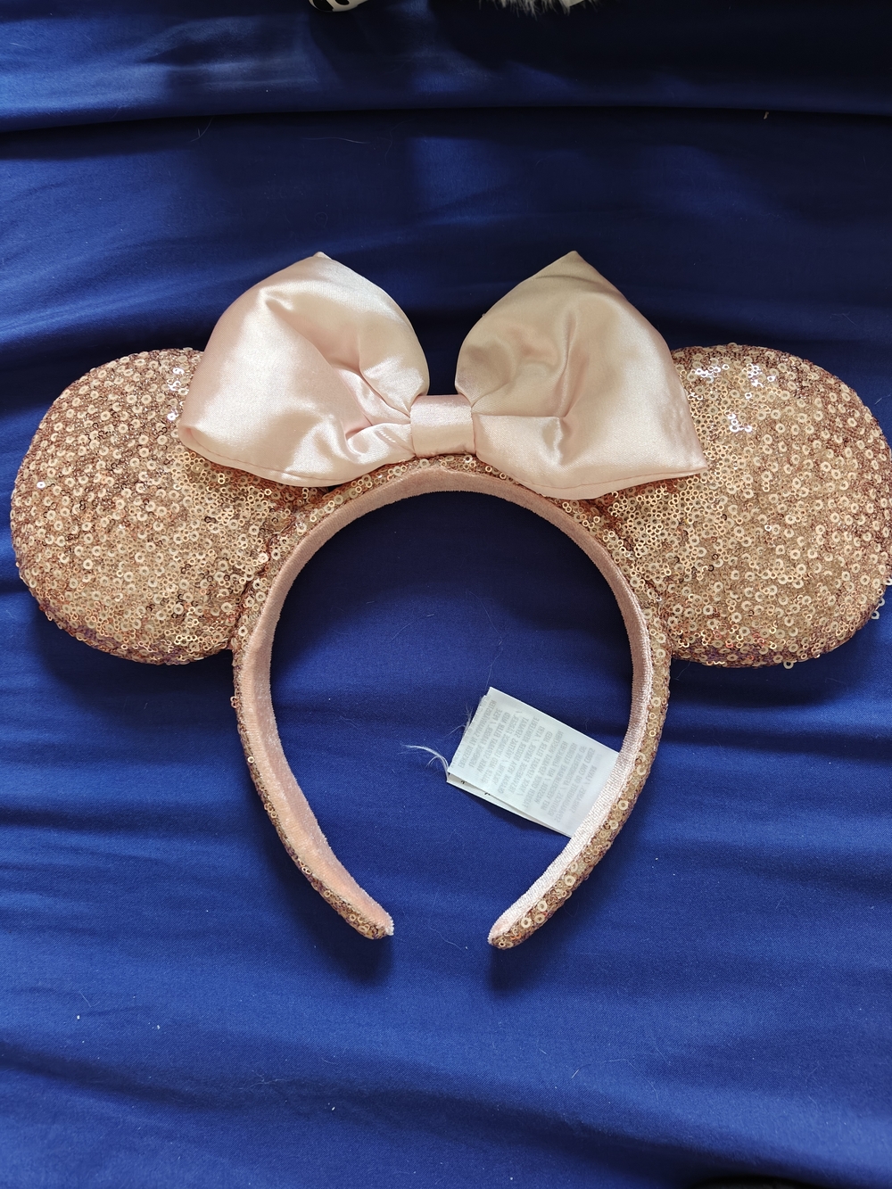 Disney Rose Gold Sequin Mouse Ear Headband with Satin Bow